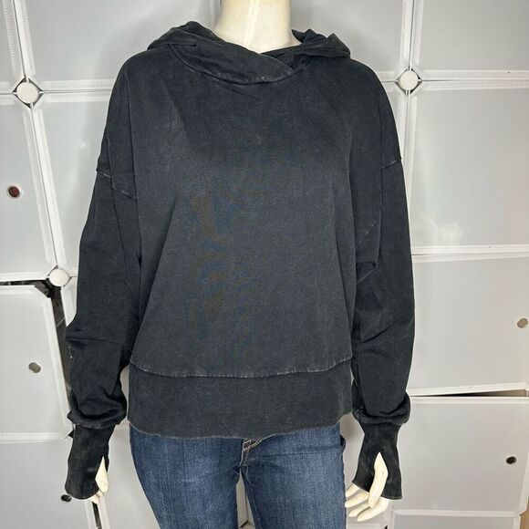Joy Lab Black Acid Wash Cropped Hoodie Size Large - Picture 2 of 12